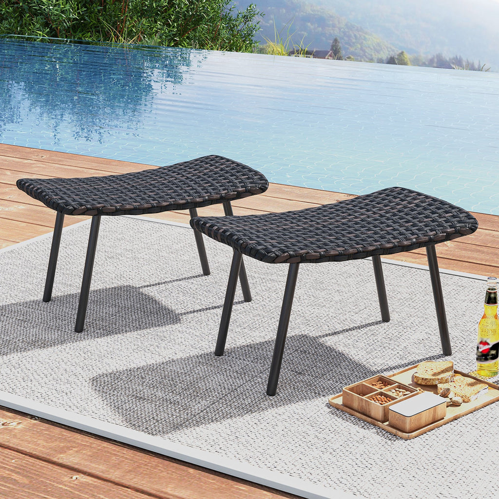 All Weather Outdoor Ottomans Set Patio Footrest Seats Set with Sturdy Metal Legs -Brown DirectDeals