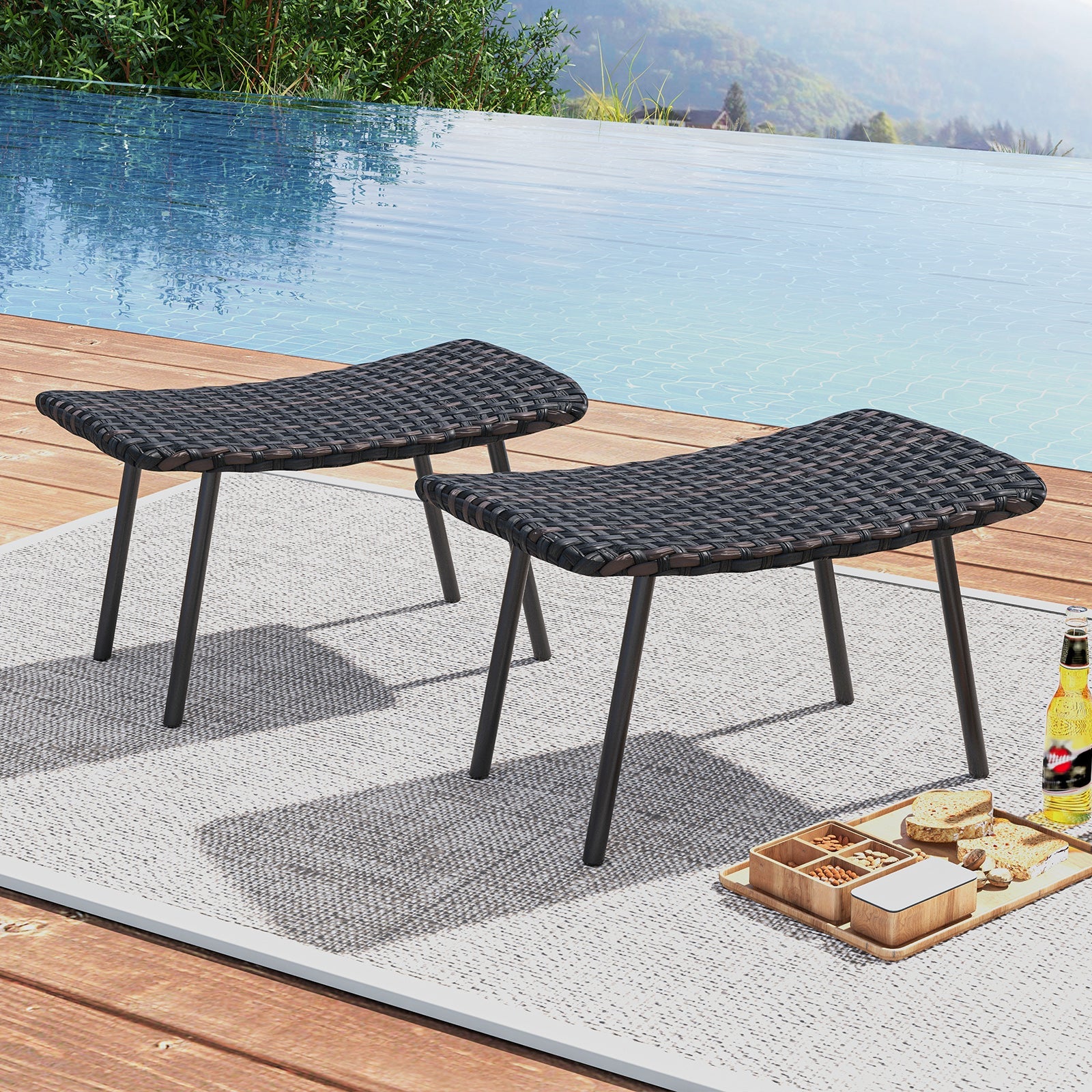 All Weather Outdoor Ottomans Set Patio Footrest Seats Set with Sturdy Metal Legs -Brown DirectDeals