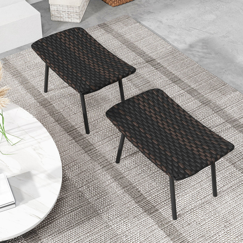 All Weather Outdoor Ottomans Set Patio Footrest Seats Set with Sturdy Metal Legs -Brown DirectDeals