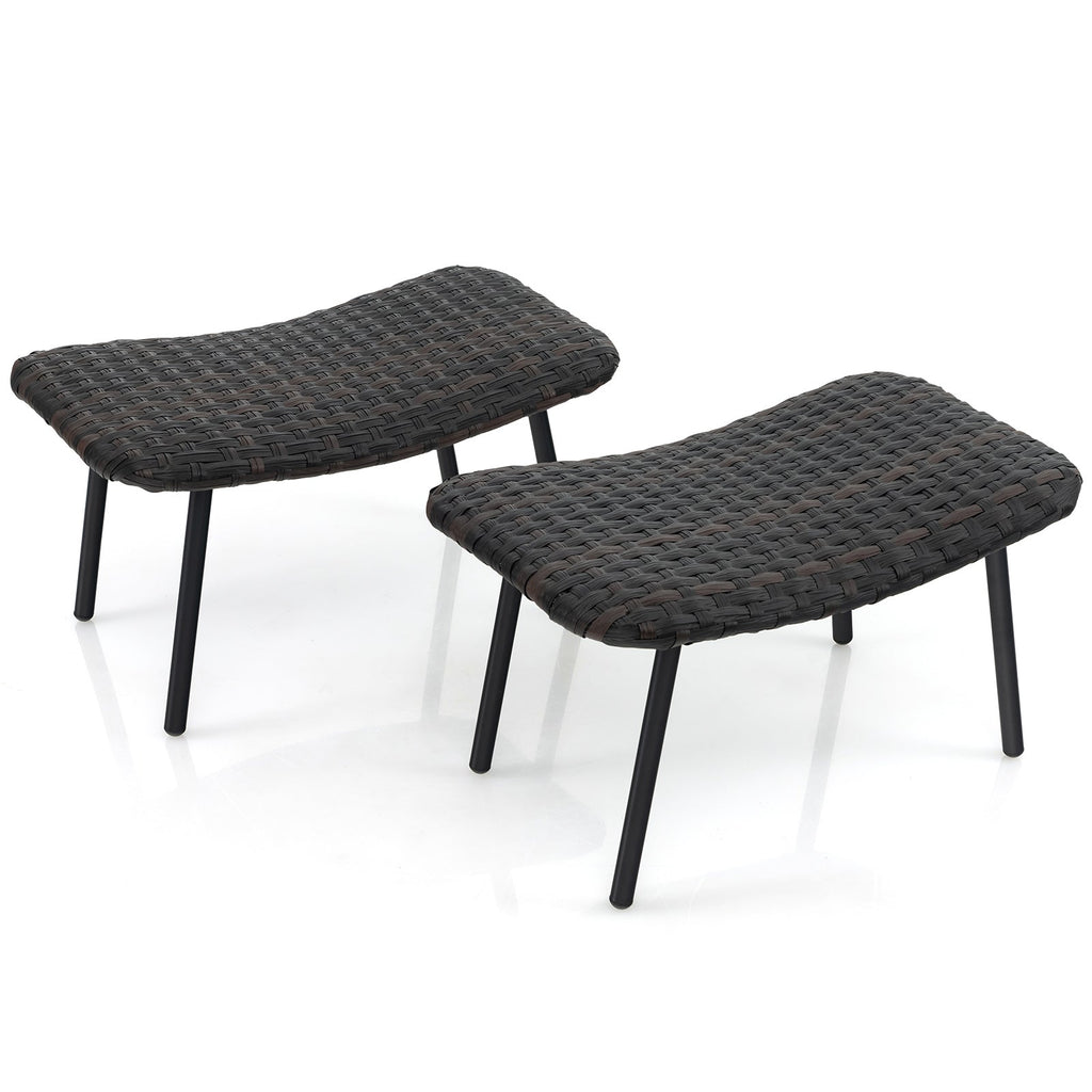 All Weather Outdoor Ottomans Set Patio Footrest Seats Set with Sturdy Metal Legs -Brown DirectDeals