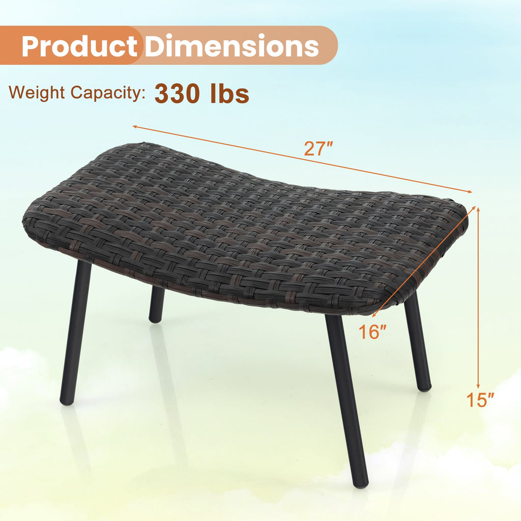 All Weather Outdoor Ottomans Set Patio Footrest Seats Set with Sturdy Metal Legs -Brown DirectDeals