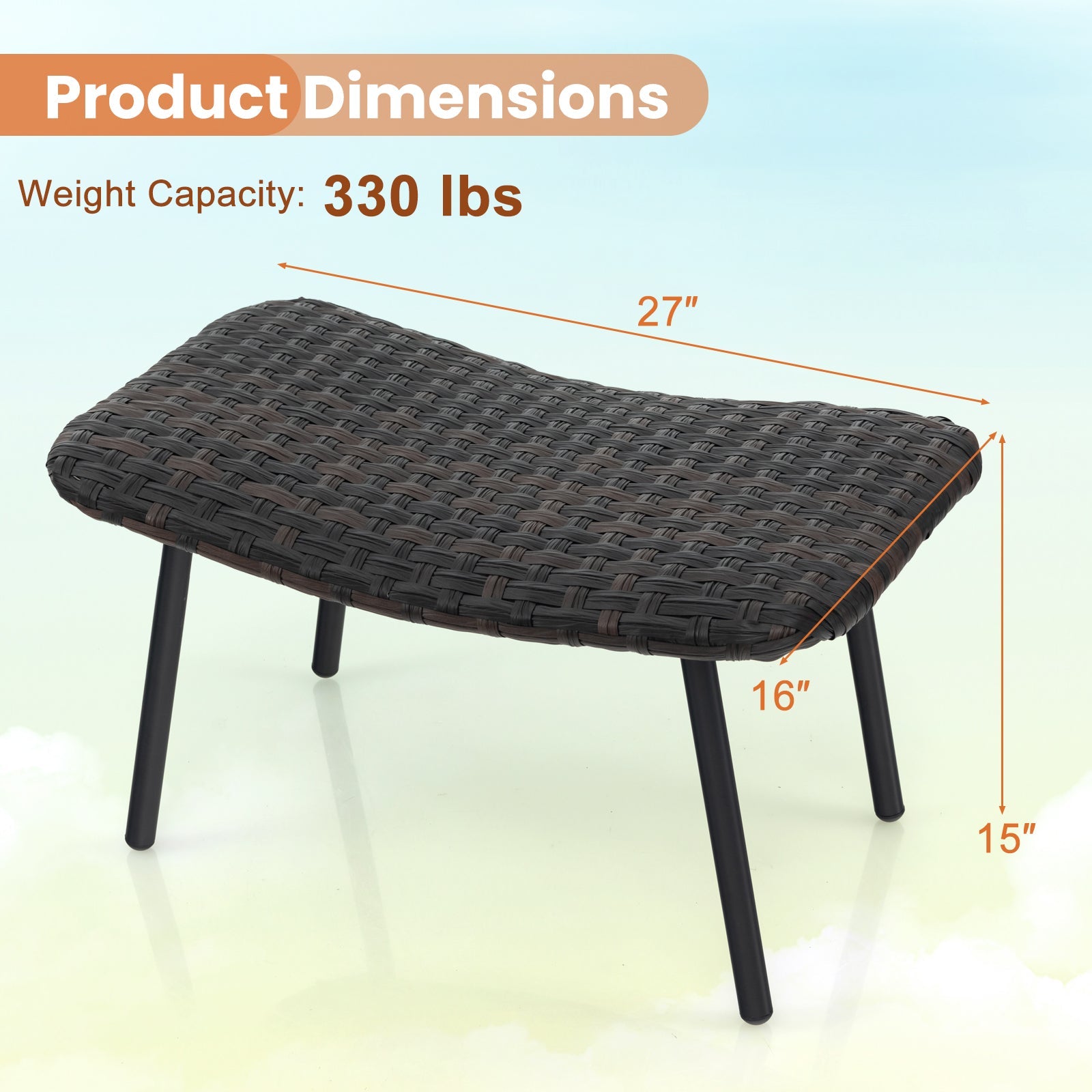 All Weather Outdoor Ottomans Set Patio Footrest Seats Set with Sturdy Metal Legs -Brown DirectDeals