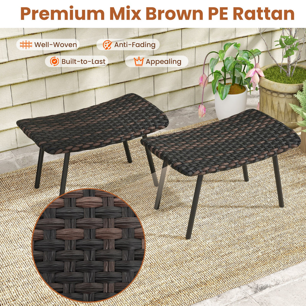 All Weather Outdoor Ottomans Set Patio Footrest Seats Set with Sturdy Metal Legs -Brown DirectDeals