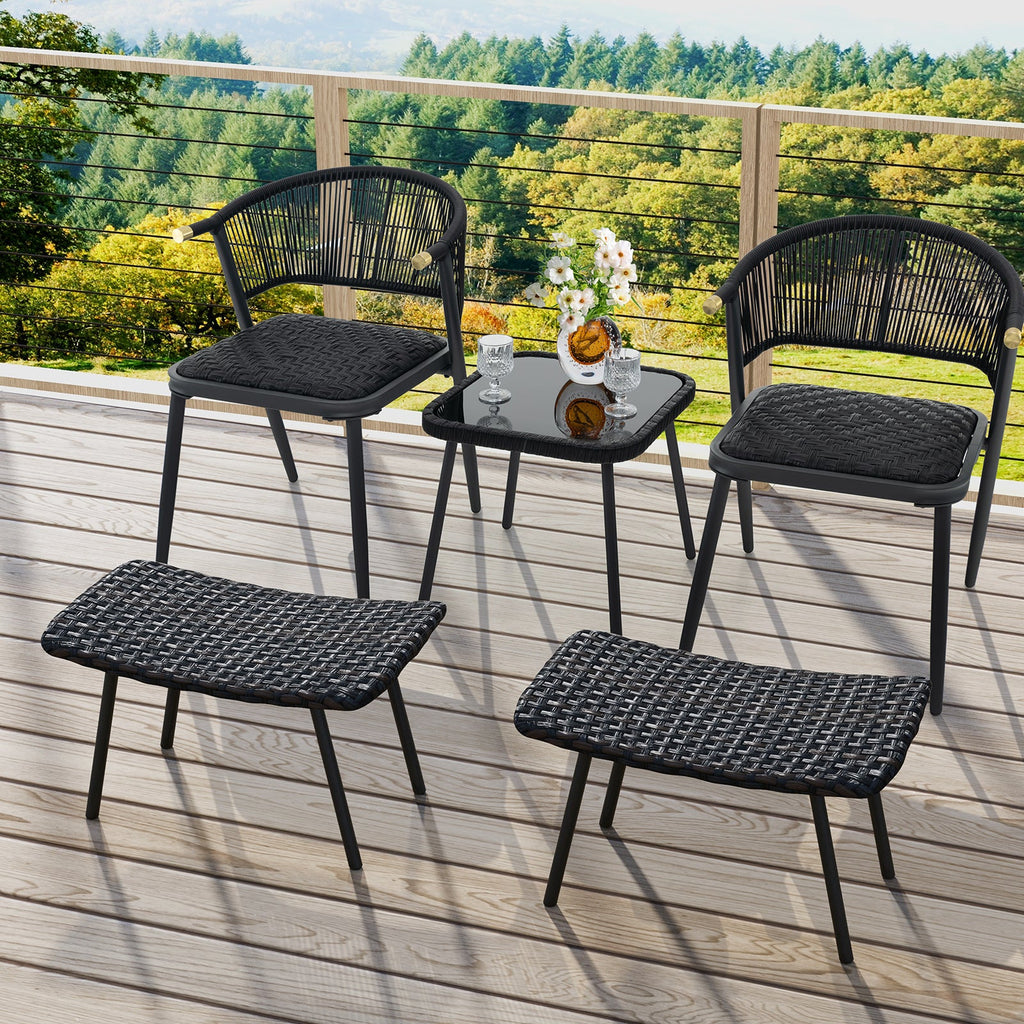 All Weather Outdoor Ottomans Set Patio Footrest Seats Set with Sturdy Metal Legs -Brown DirectDeals