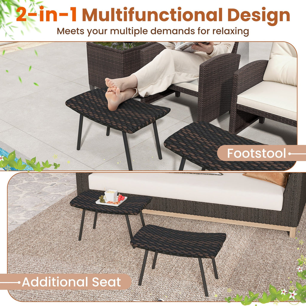 All Weather Outdoor Ottomans Set Patio Footrest Seats Set with Sturdy Metal Legs -Brown DirectDeals