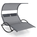 Outdoor Dual Rocker Sunbed 2-Person Canopied Patio Lounger with Detachable Headrests-Gray DirectDeals