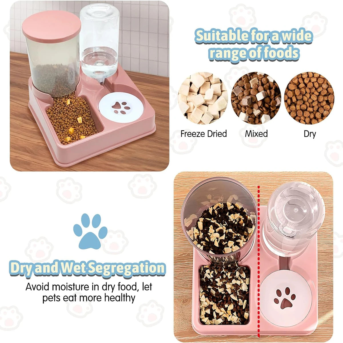 Automatic Cat Feeder Water Dispenser Set, 2 In 1 Tilted Automatic Pet Food And Water Feeder Gravity Food Feeder and Waterer oakeer Official Store