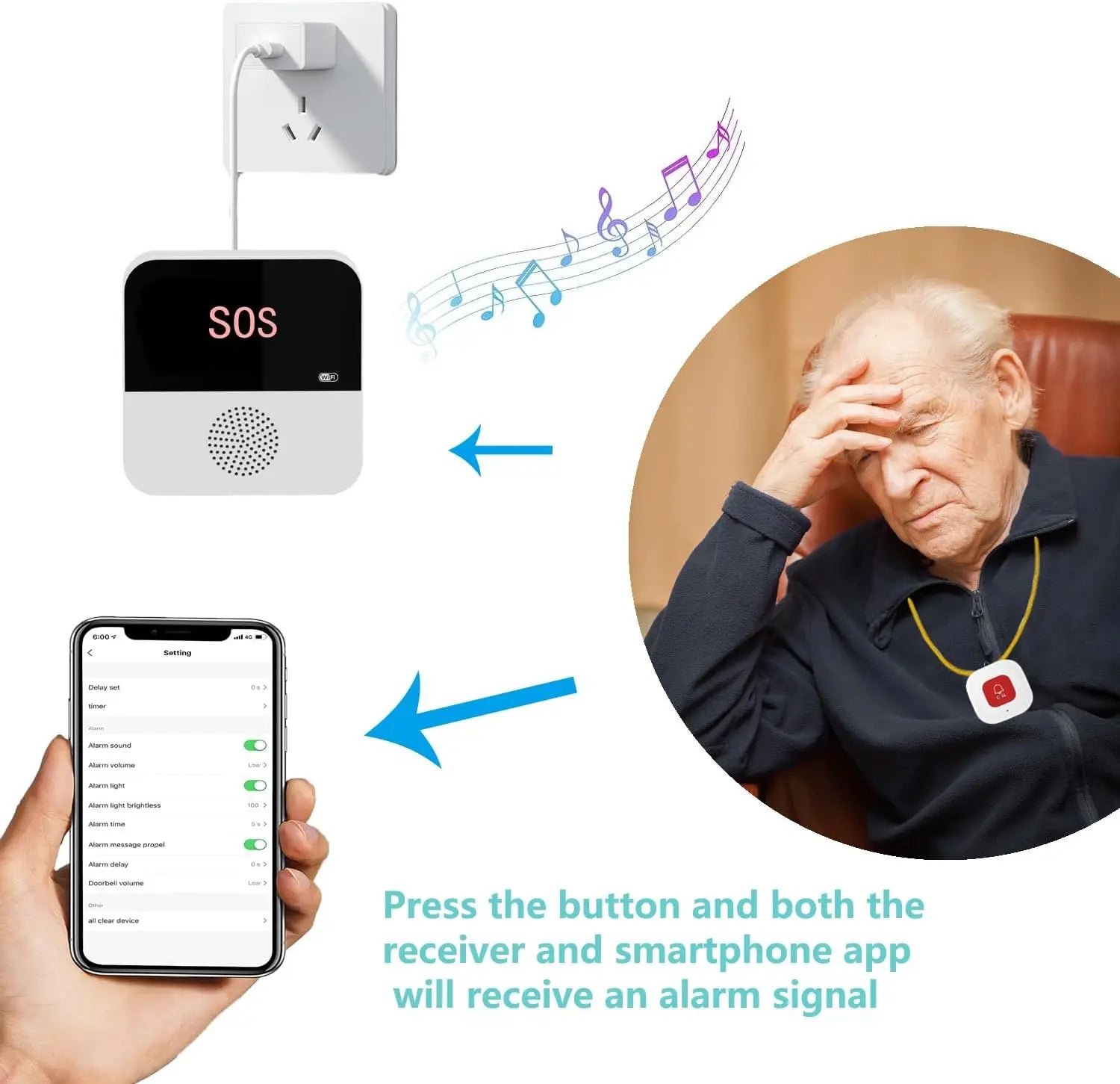 Wireless WiFi Elderly Caregiver Pager SOS Call Button Setu Intelligent Device Store