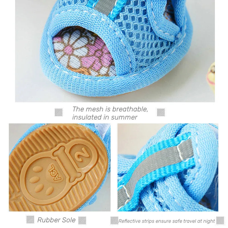 4PCS/set Non-slip Summer pet shoes Cute Paws Pets Store