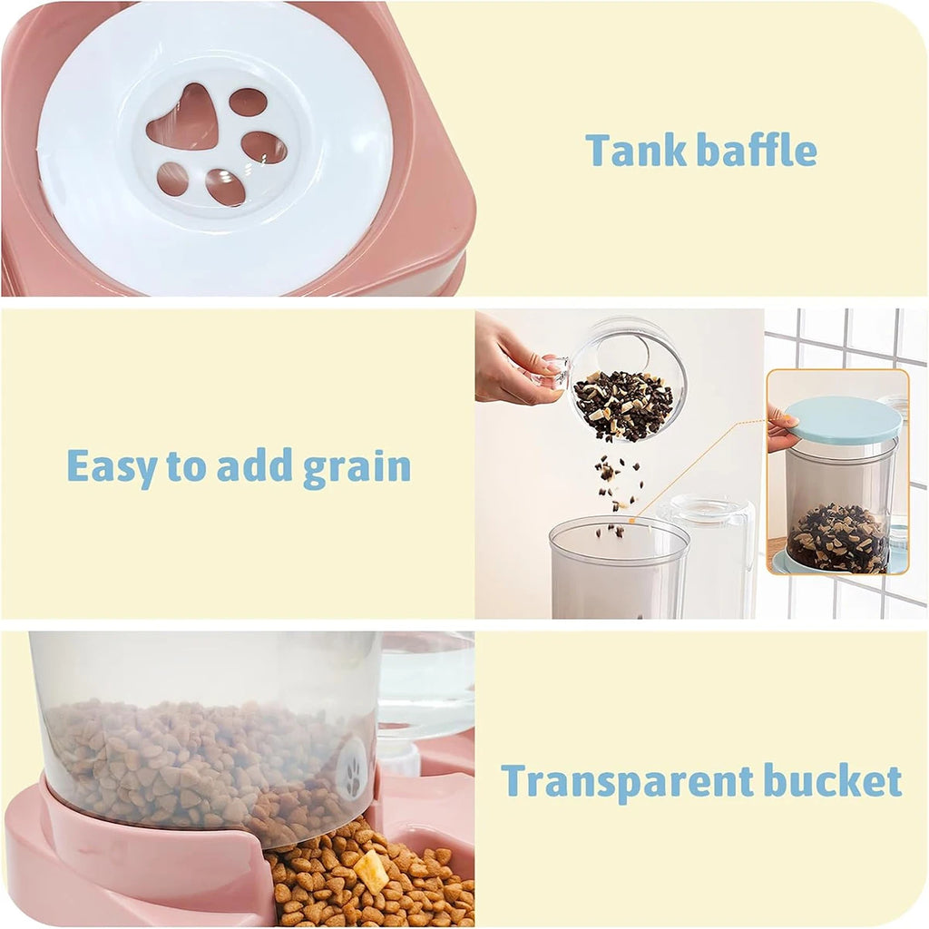 Automatic Cat Feeder Water Dispenser Set, 2 In 1 Tilted Automatic Pet Food And Water Feeder Gravity Food Feeder and Waterer oakeer Official Store