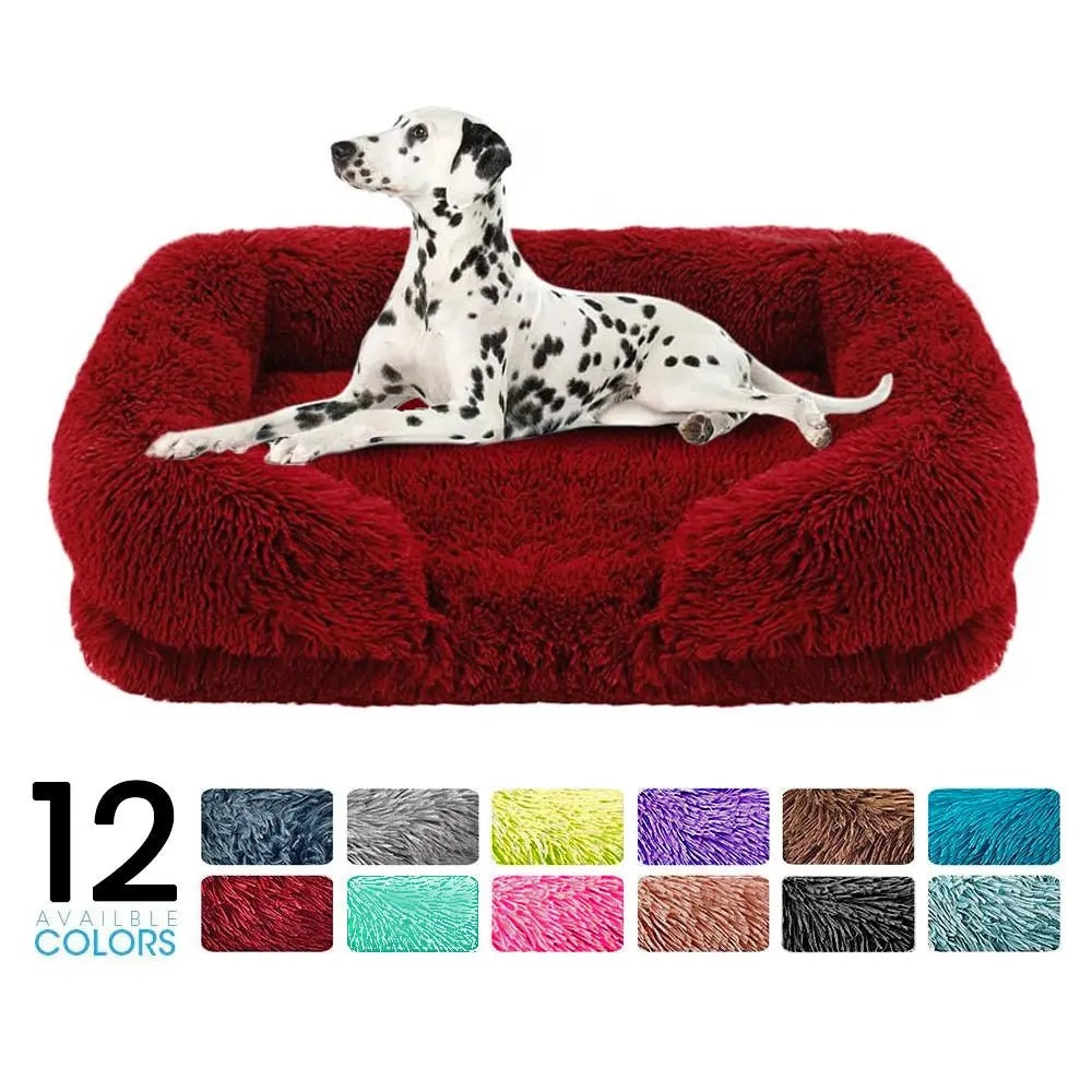 Cozy Plush Dog Sofa Bed Square Beds Washable Warm Pet Cushion Orthopedic Faux Fur Memory Foam Lounger Fluffy with Remove Cover IMHABBA Official Store