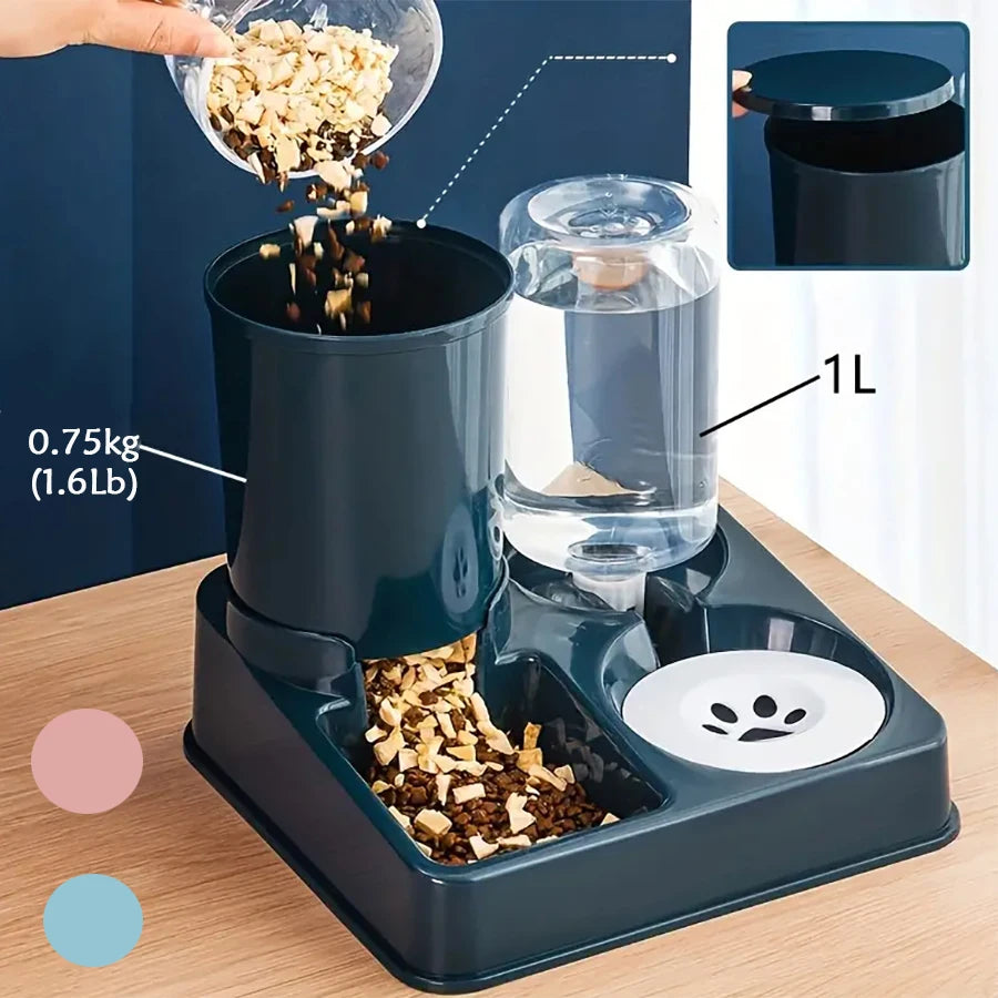 Automatic Cat Feeder Water Dispenser Set, 2 In 1 Tilted Automatic Pet Food And Water Feeder Gravity Food Feeder and Waterer oakeer Official Store