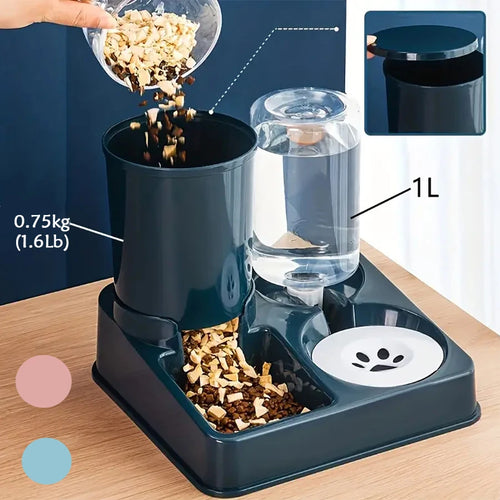 Automatic Cat Feeder Water Dispenser Set, 2 In 1 Tilted Automatic Pet Food And Water Feeder Gravity Food Feeder and Waterer oakeer Official Store