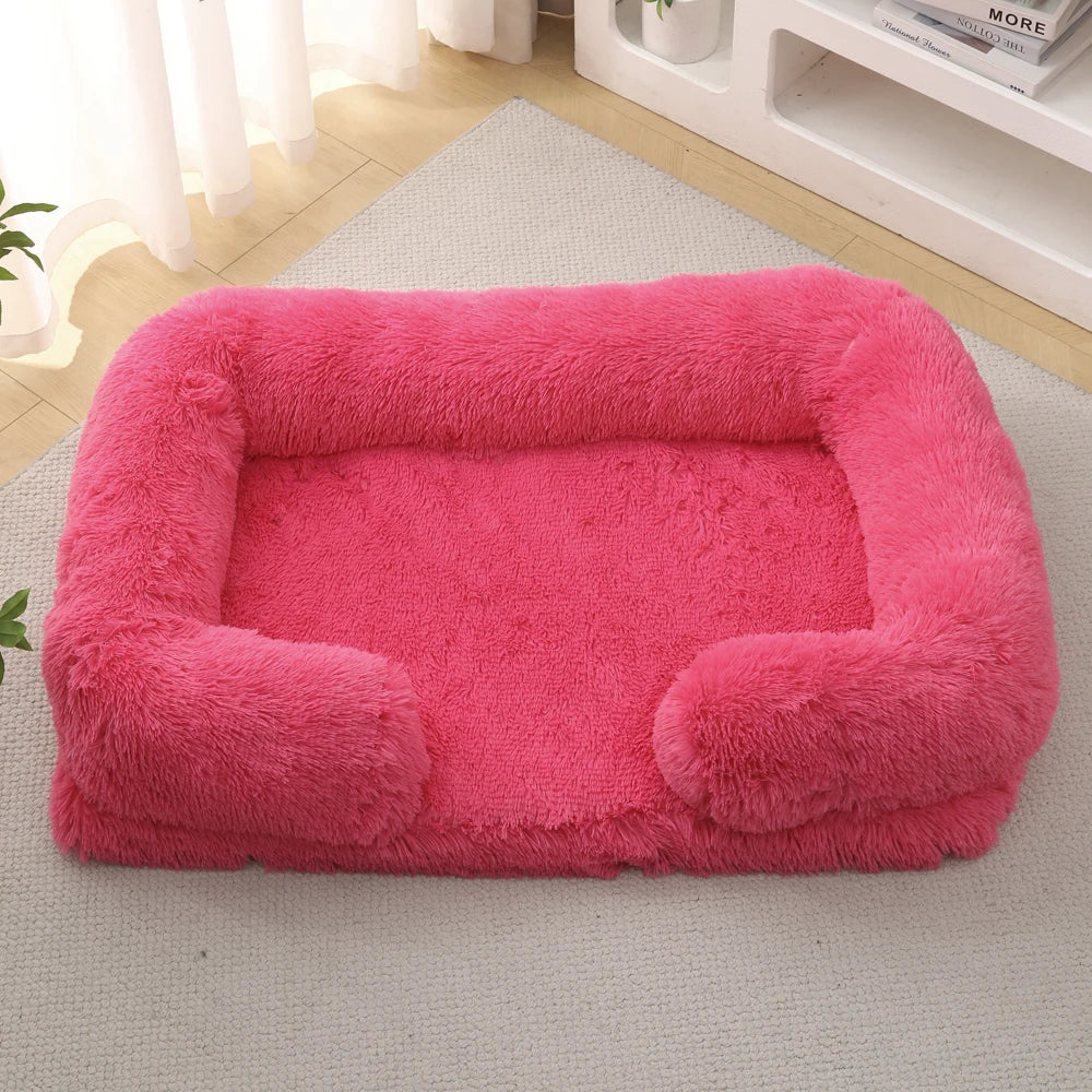 Cozy Plush Dog Sofa Bed Square Beds Washable Warm Pet Cushion Orthopedic Faux Fur Memory Foam Lounger Fluffy with Remove Cover IMHABBA Official Store