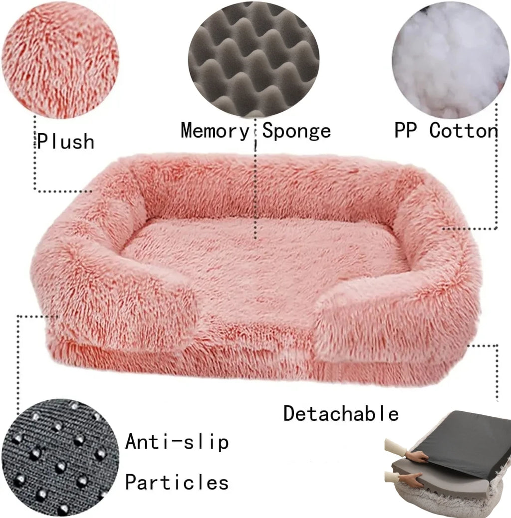 Cozy Plush Dog Sofa Bed Square Beds Washable Warm Pet Cushion Orthopedic Faux Fur Memory Foam Lounger Fluffy with Remove Cover IMHABBA Official Store