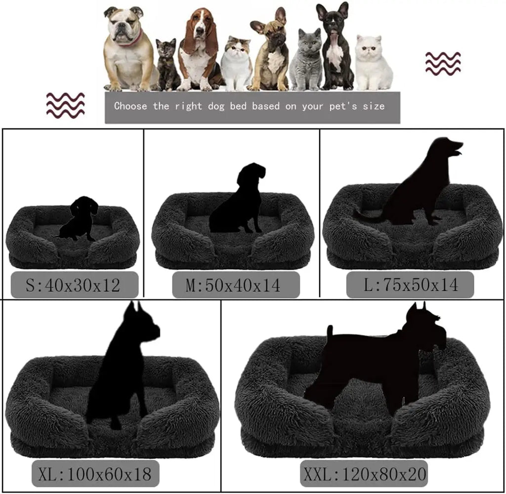 Cozy Plush Dog Sofa Bed Square Beds Washable Warm Pet Cushion Orthopedic Faux Fur Memory Foam Lounger Fluffy with Remove Cover IMHABBA Official Store