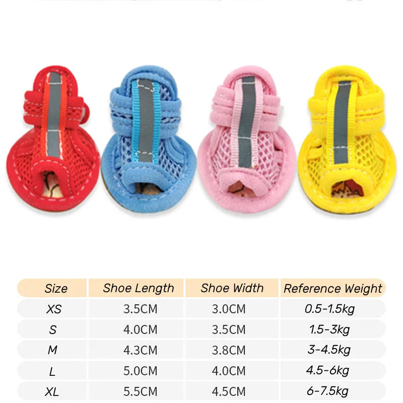 4PCS/set Non-slip Summer pet shoes Cute Paws Pets Store