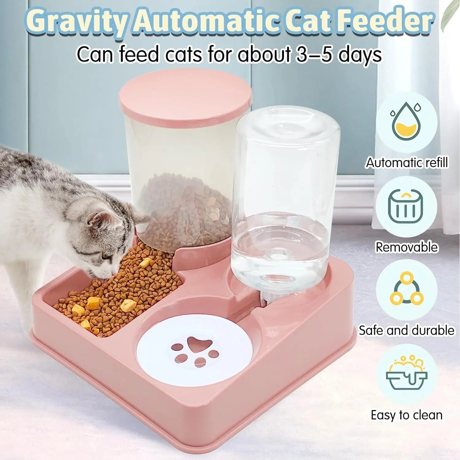 Automatic Cat Feeder Water Dispenser Set, 2 In 1 Tilted Automatic Pet Food And Water Feeder Gravity Food Feeder and Waterer oakeer Official Store