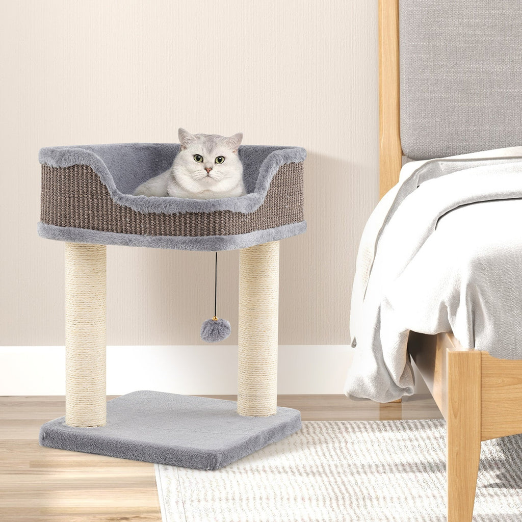 Small Cat Tree for Indoor Cats Kitty Tower with Comfy Plush Perch Sisal Scratching Posts-Gray DirectDeals