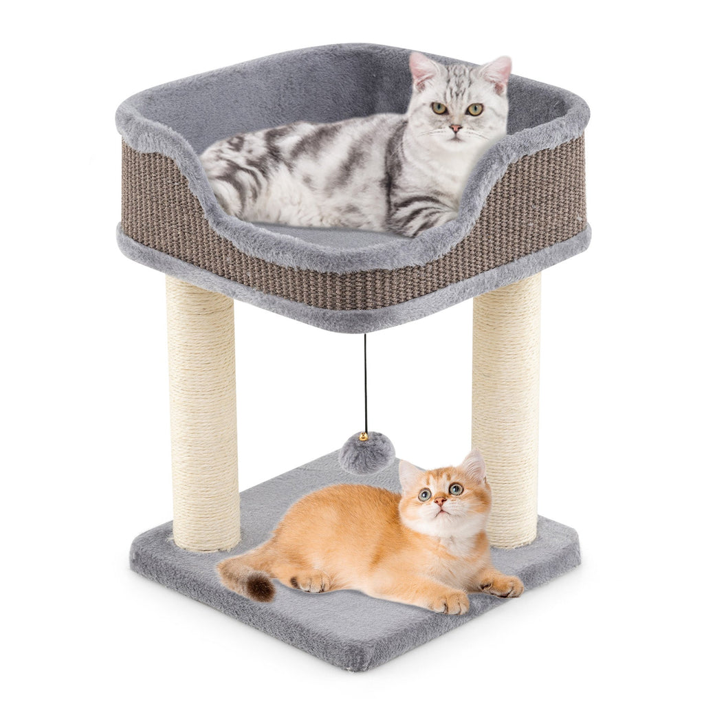 Small Cat Tree for Indoor Cats Kitty Tower with Comfy Plush Perch Sisal Scratching Posts-Gray DirectDeals
