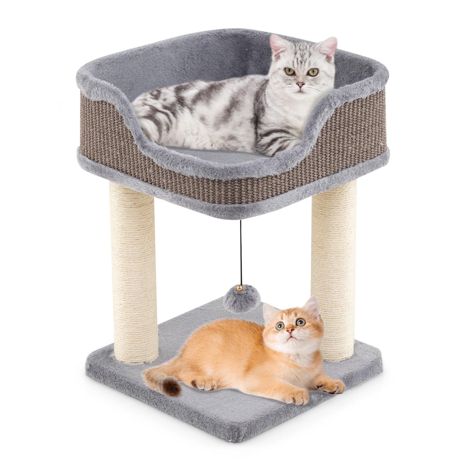 Small Cat Tree for Indoor Cats Kitty Tower with Comfy Plush Perch Sisal Scratching Posts-Gray DirectDeals