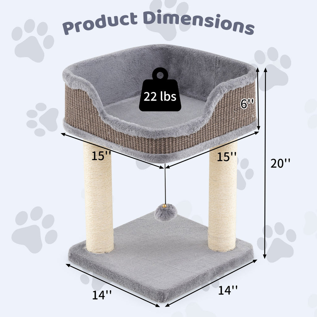 Small Cat Tree for Indoor Cats Kitty Tower with Comfy Plush Perch Sisal Scratching Posts-Gray DirectDeals