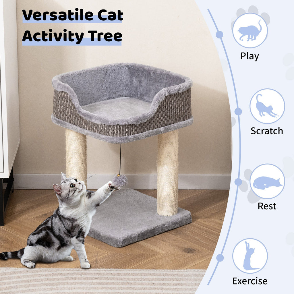 Small Cat Tree for Indoor Cats Kitty Tower with Comfy Plush Perch Sisal Scratching Posts-Gray DirectDeals