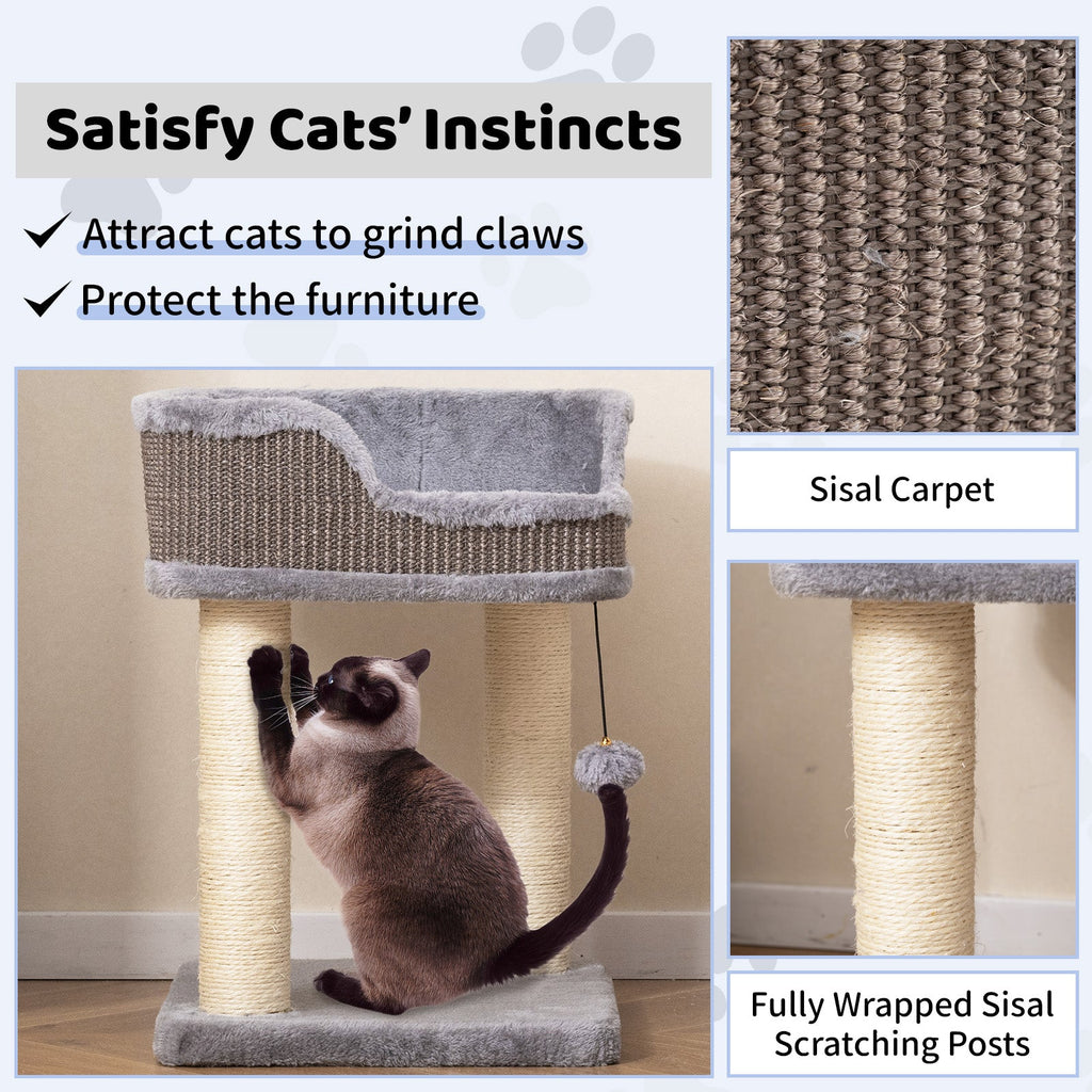 Small Cat Tree for Indoor Cats Kitty Tower with Comfy Plush Perch Sisal Scratching Posts-Gray DirectDeals