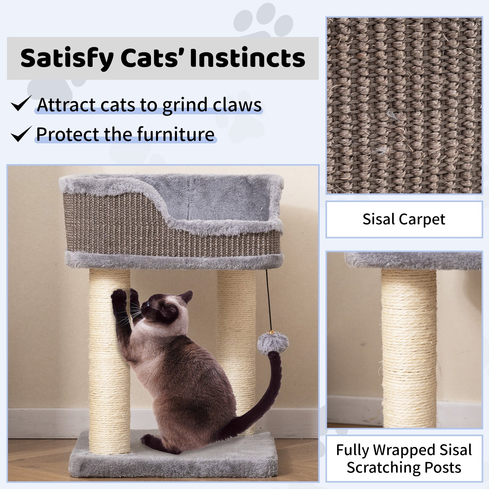 Small Cat Tree for Indoor Cats Kitty Tower with Comfy Plush Perch Sisal Scratching Posts-Gray DirectDeals