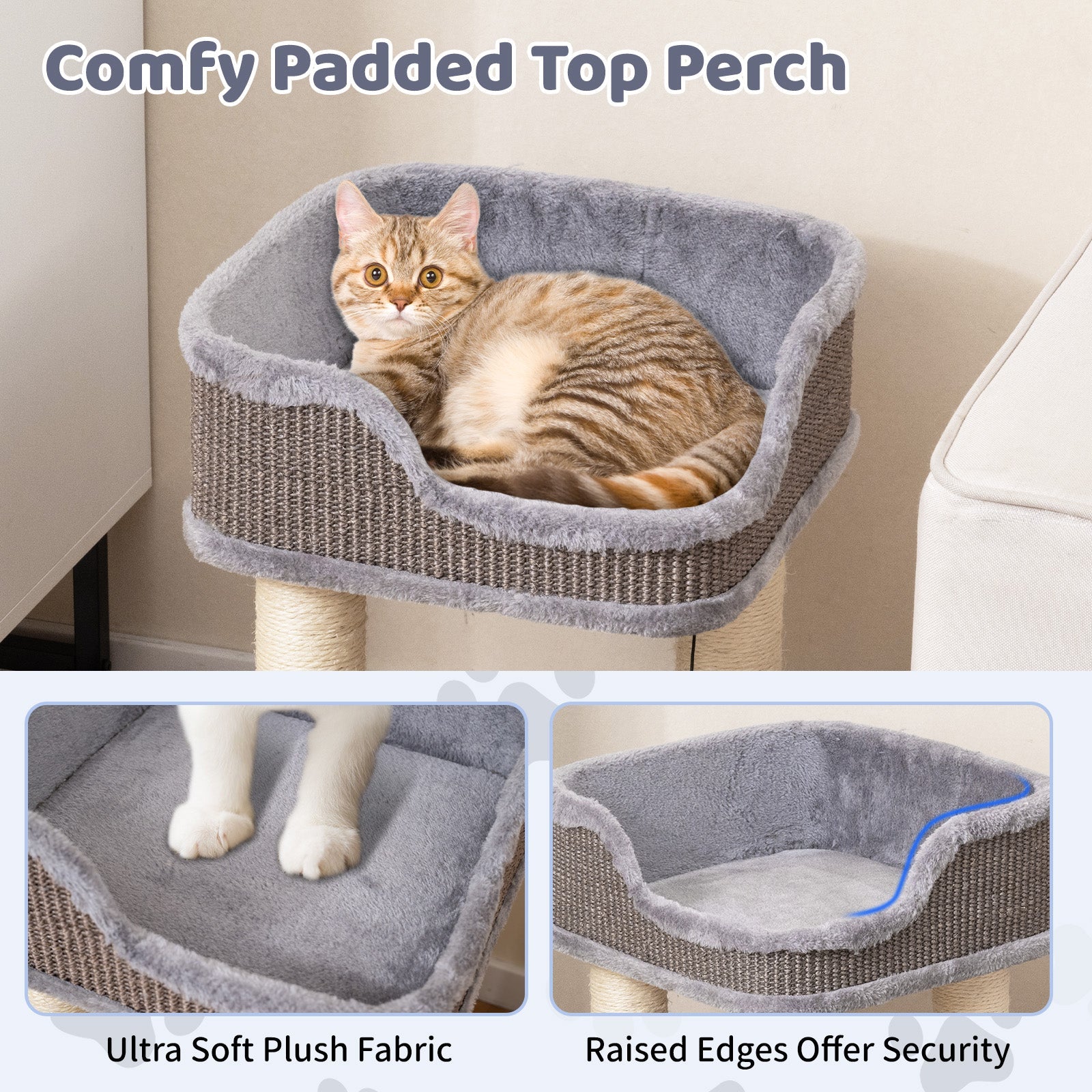 Small Cat Tree for Indoor Cats Kitty Tower with Comfy Plush Perch Sisal Scratching Posts-Gray DirectDeals
