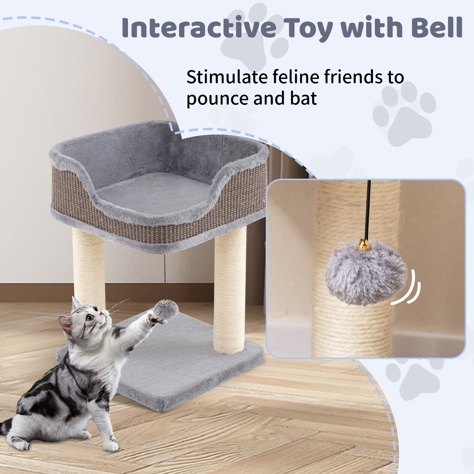 Small Cat Tree for Indoor Cats Kitty Tower with Comfy Plush Perch Sisal Scratching Posts-Gray DirectDeals