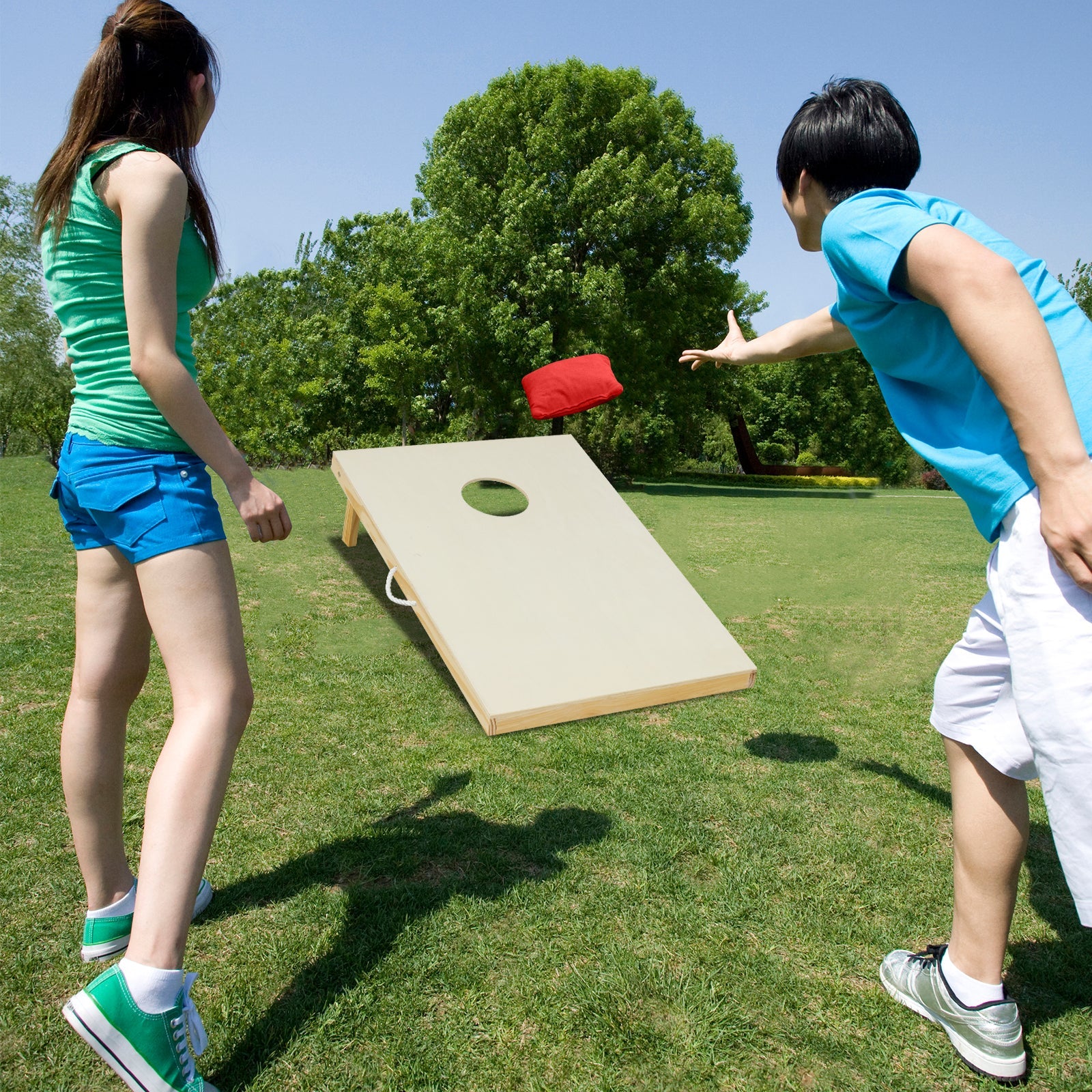 Solid Wood Cornhole Board Set Portable Corn Hole Game Board Includes 8 Bean Bags DirectDeals