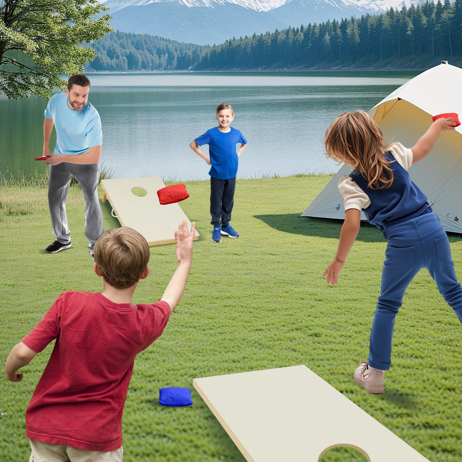 Solid Wood Cornhole Board Set Portable Corn Hole Game Board Includes 8 Bean Bags DirectDeals