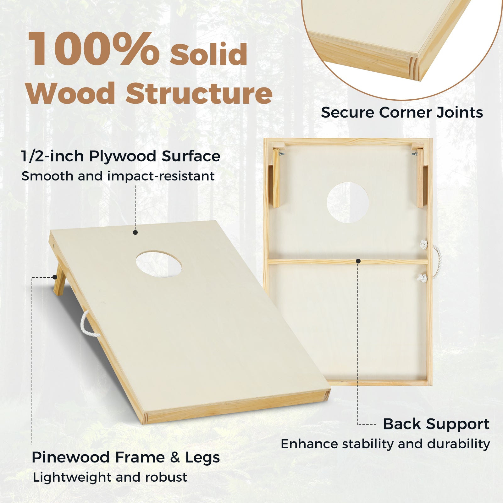 Solid Wood Cornhole Board Set Portable Corn Hole Game Board Includes 8 Bean Bags DirectDeals