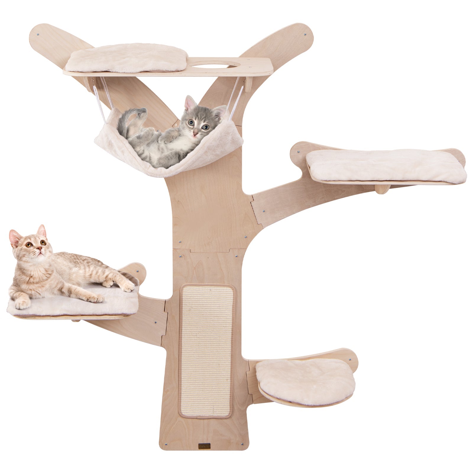 Wall-Mounted Cat Tower with Hammock Platforms and Sisal Scratching Mat-Natural DirectDeals