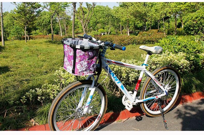 Bicycle Basket Handlebar Cycling Carryings Holder Bike Riding Pouch Cycle Biking Front Baggage Bag Load Bike Basket Detachable Bicycle Basket Folding Small Pet Cat Dog Carrier Front Handlebar Basket For Most Mountain Bikes And Bicycles Easy Install Stevvex