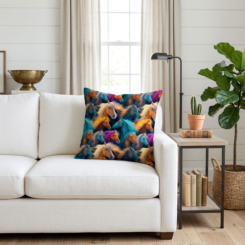 Baha Ranch Velvety Soft Colorful Horses Pillow Cover Made in America Baha Ranch Western Wear