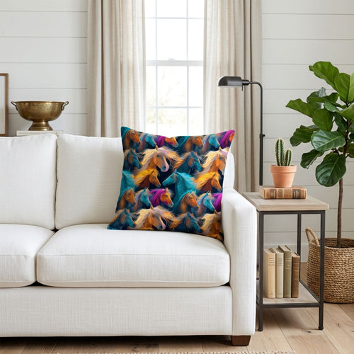 Baha Ranch Velvety Soft Colorful Horses Pillow Cover Made in America Baha Ranch Western Wear