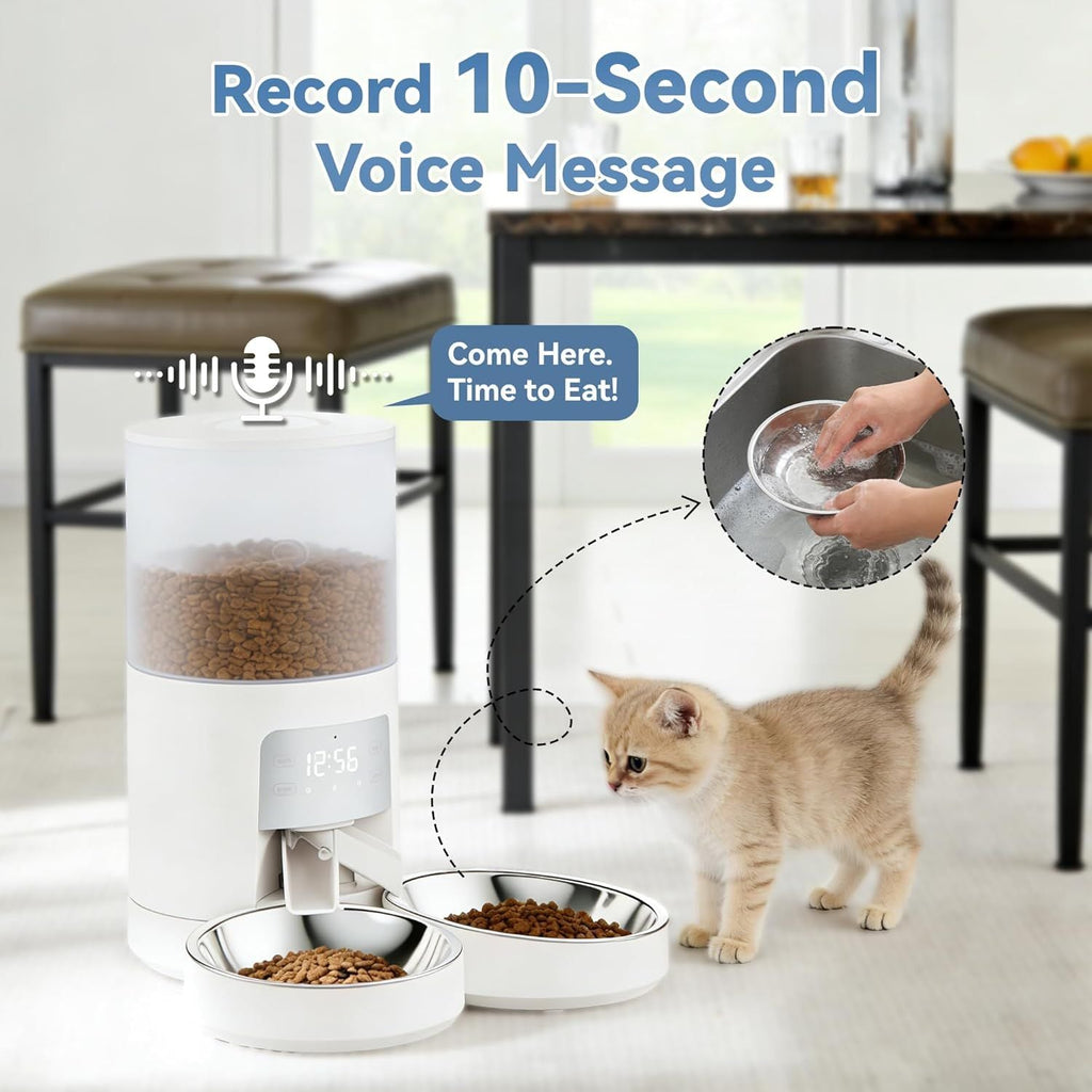 6L Automatic Cat Feeder for 2 Cats, Timed Cat Food Dispenser with 2 Stainless Bowls, 10s Voice Recorder, Dual Power Supply, 6 Meals 50 Portions Per Day, Dual Pet Feeder for Cat and Dog New Era Fashion LLc