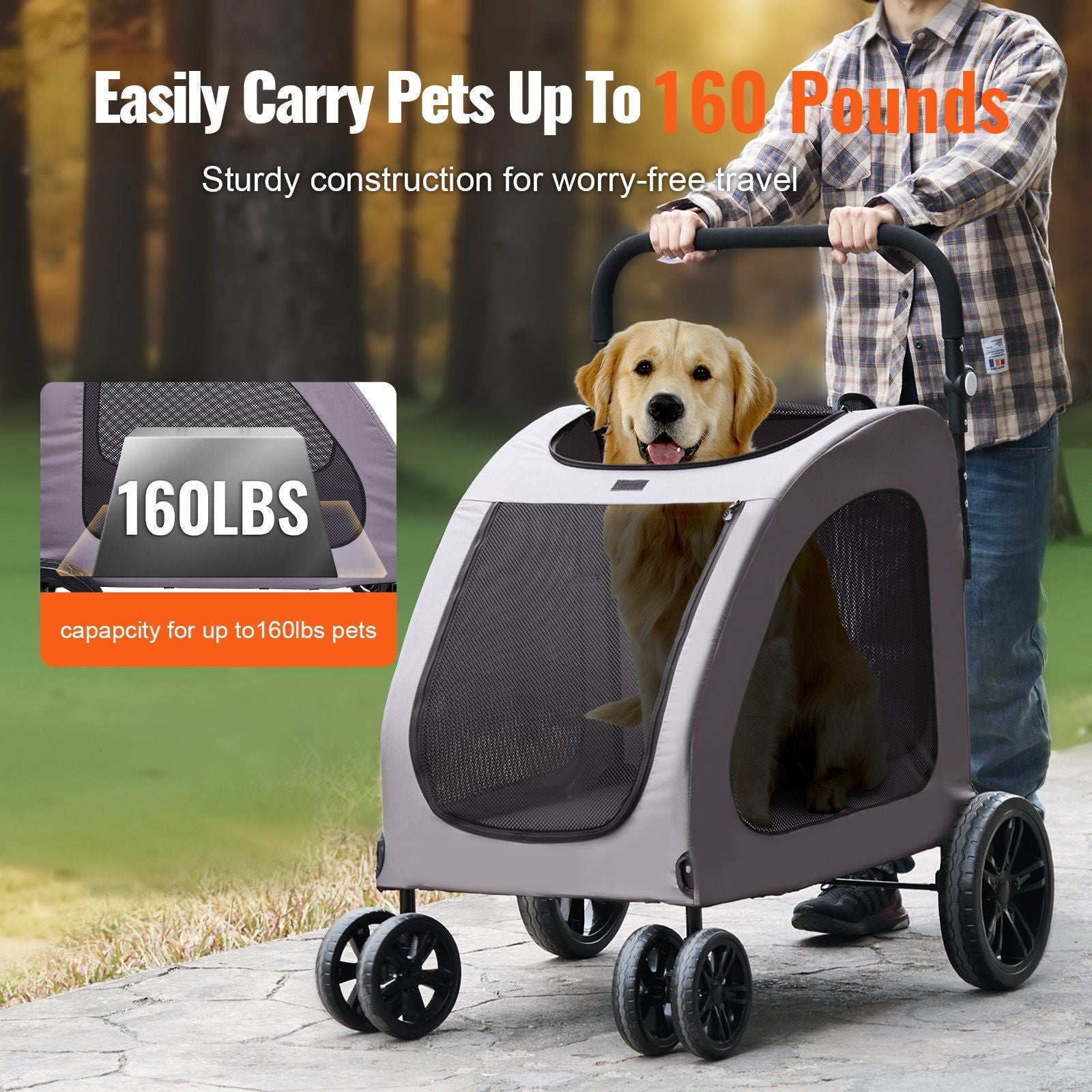 Pet Stroller - 4-Wheels Dog Stroller Carrier 160lbs Weight Capacity Portable Berry Charmz