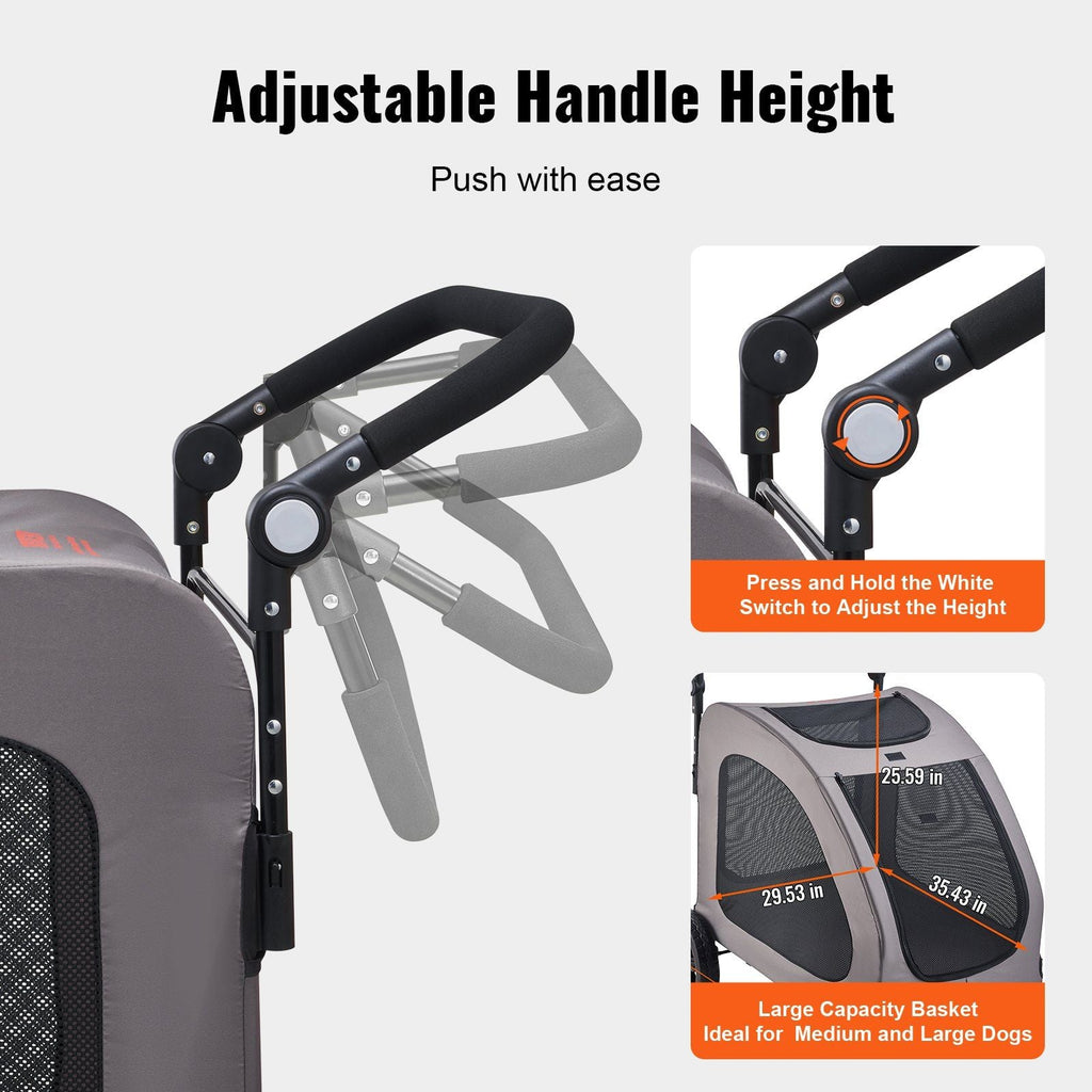 Pet Stroller - 4-Wheels Dog Stroller Carrier 160lbs Weight Capacity Portable Berry Charmz
