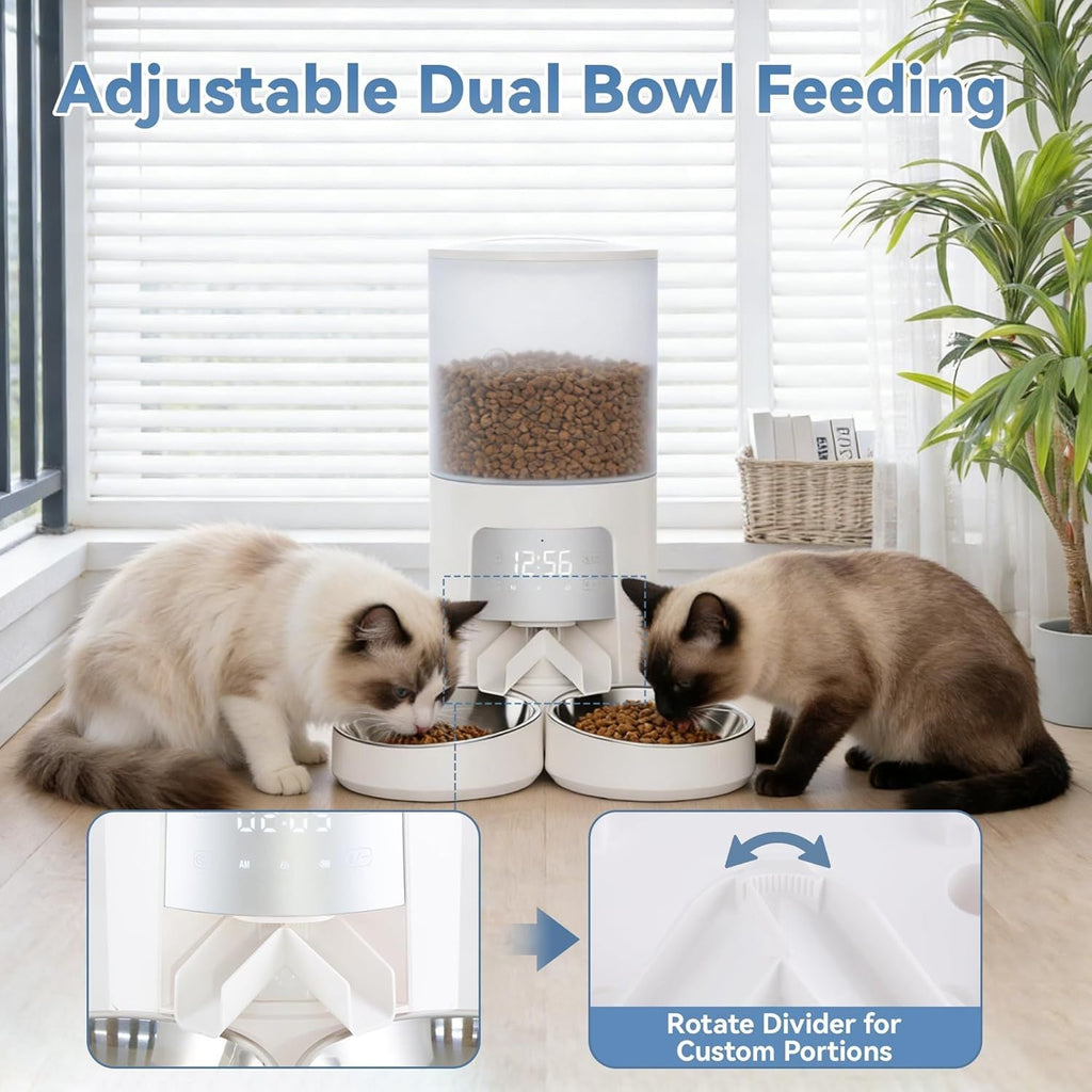 6L Automatic Cat Feeder for 2 Cats, Timed Cat Food Dispenser with 2 Stainless Bowls, 10s Voice Recorder, Dual Power Supply, 6 Meals 50 Portions Per Day, Dual Pet Feeder for Cat and Dog New Era Fashion LLc