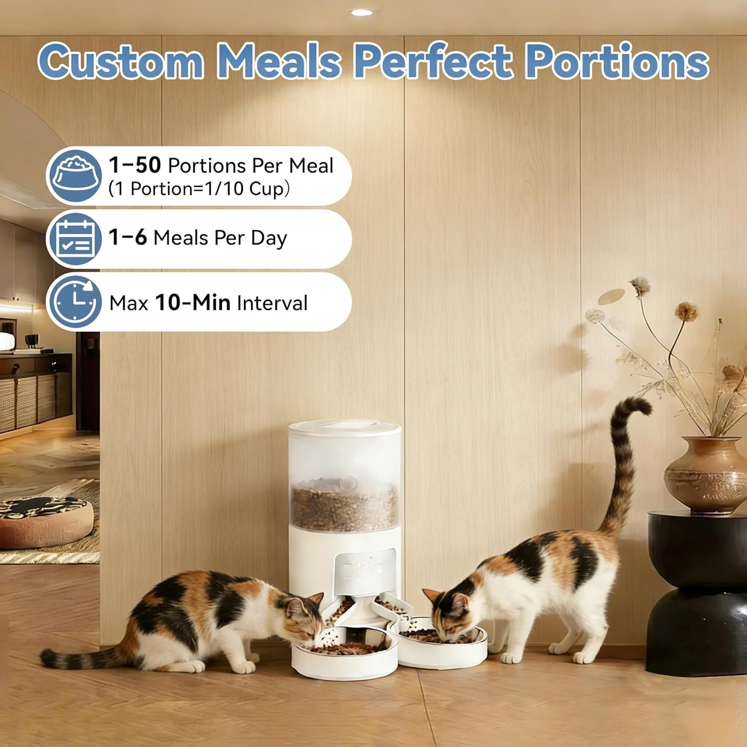 6L Automatic Cat Feeder for 2 Cats, Timed Cat Food Dispenser with 2 Stainless Bowls, 10s Voice Recorder, Dual Power Supply, 6 Meals 50 Portions Per Day, Dual Pet Feeder for Cat and Dog New Era Fashion LLc