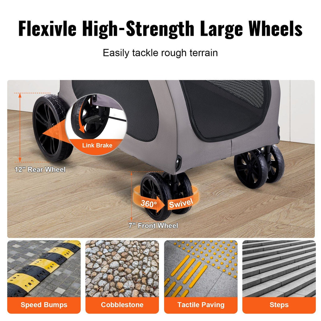 Pet Stroller - 4-Wheels Dog Stroller Carrier 160lbs Weight Capacity Portable Berry Charmz