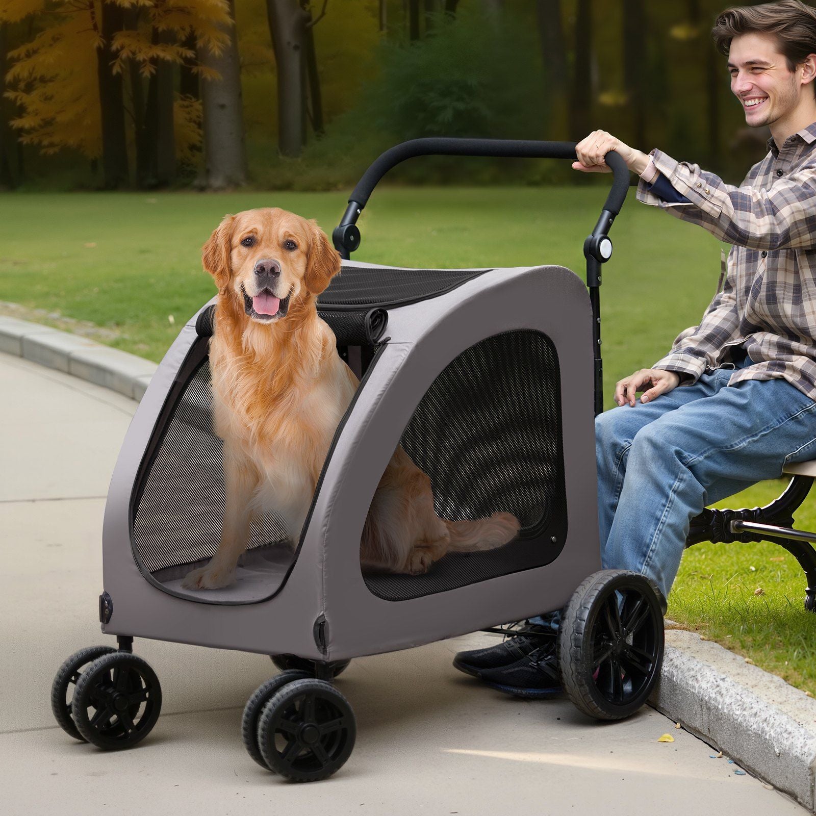 Pet Stroller - 4-Wheels Dog Stroller Carrier 160lbs Weight Capacity Portable Berry Charmz