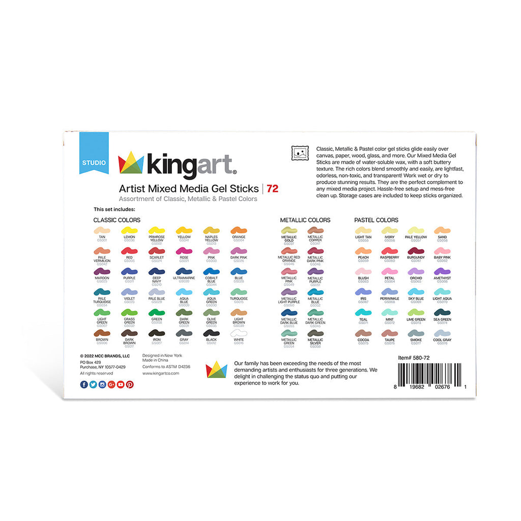 Mixed Media Gel Stick Crayons - 72 Colors KINGART