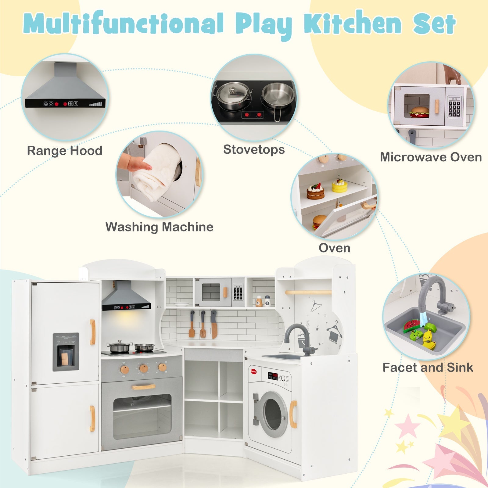 Kids Play Kitchen with Washing Machine and Ice Maker GBruno Store