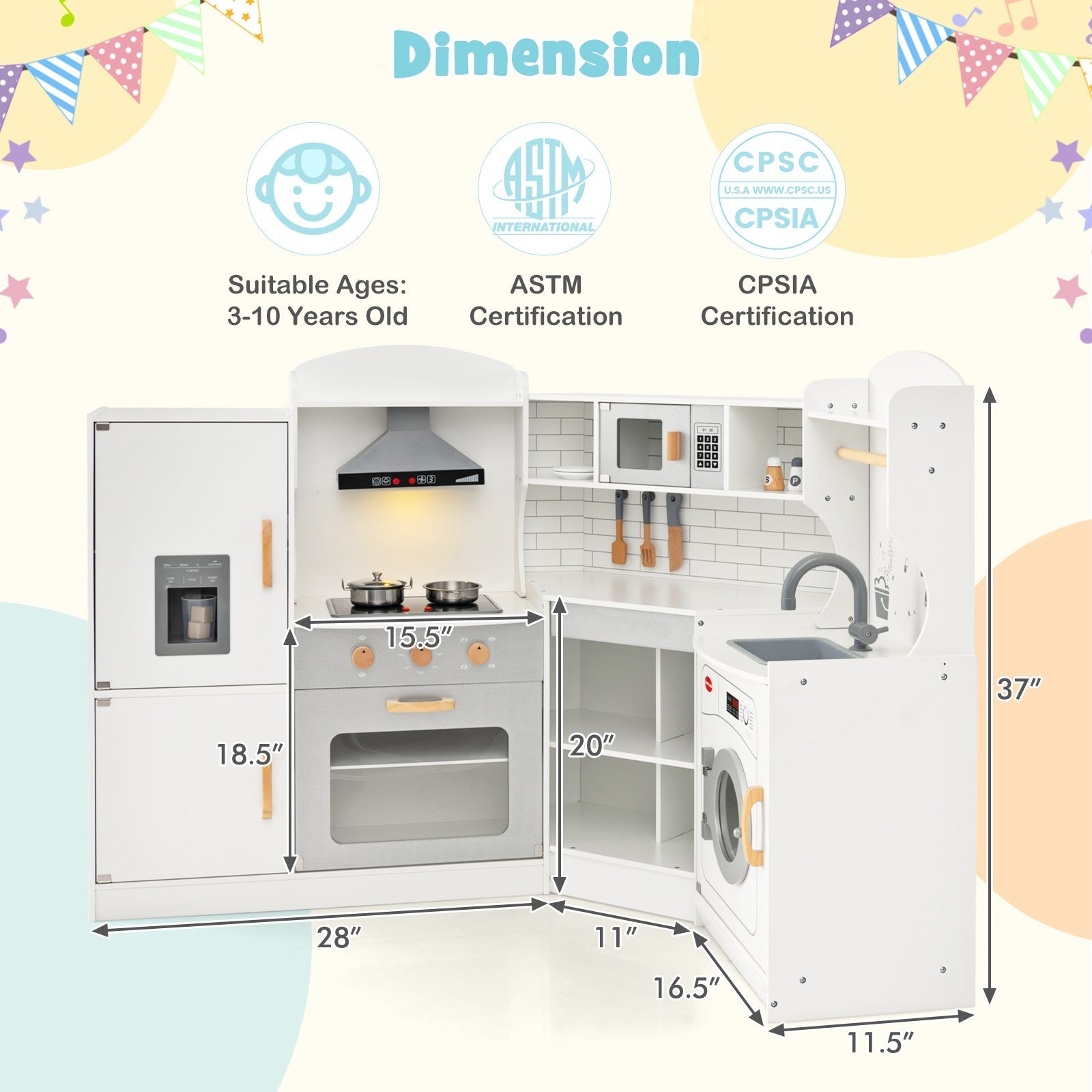 Kids Play Kitchen with Washing Machine and Ice Maker GBruno Store