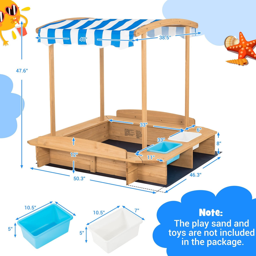 Kids Wooden Sandbox with Striped Canopy GBruno Store