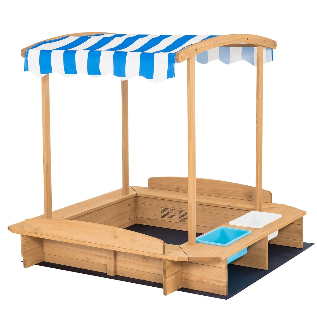 Kids Wooden Sandbox with Striped Canopy GBruno Store